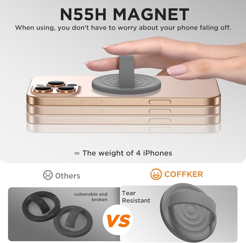 COFFKER Magnetic Phone Grip Ring Holder, Liquid Silicone Magnet Cell Phone Grip Finger Loop, Compatible with Magsafe, Back of Phone for iPhone 17/16/15/14/13/12 Series, Gray - Image 5